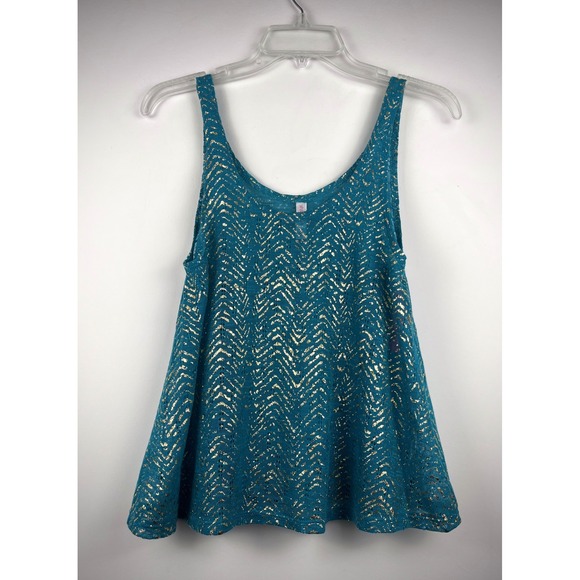 Xhilaration Tops - Y2K McBling Turquoise Gold Metallic Crochet Tank Top Boho Festival Beach